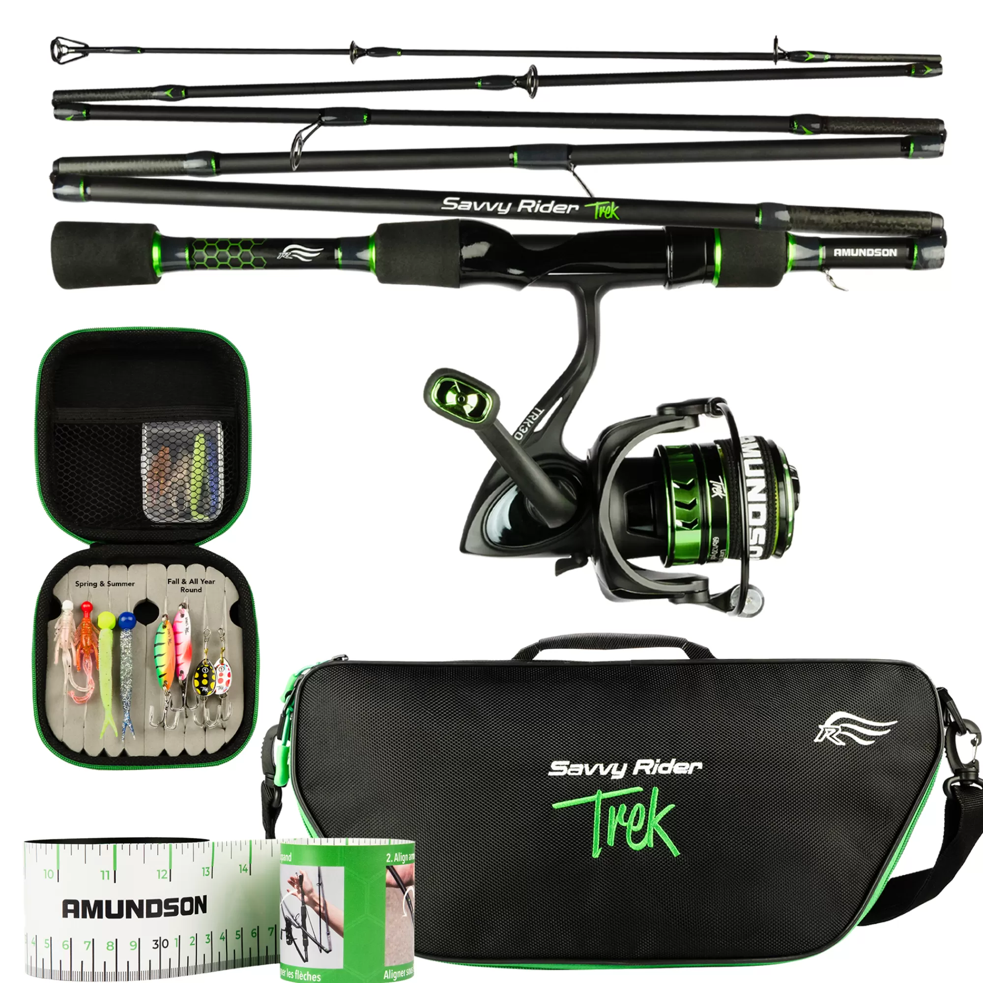 Amundson Combos^Savvy Rider Trek Folding Fishing Rod Combo (All-in-One Fishing Kit)