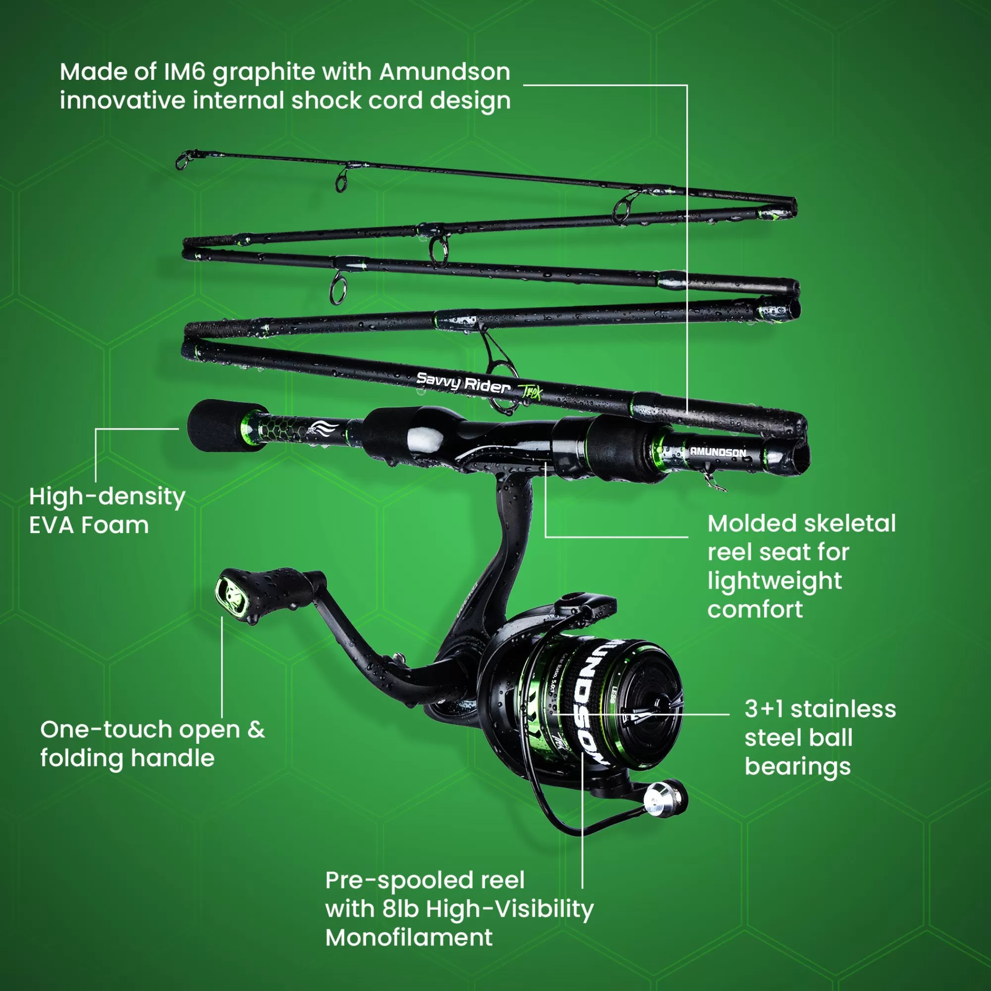 Amundson Combos^Savvy Rider Trek Folding Fishing Rod Combo (All-in-One Fishing Kit)
