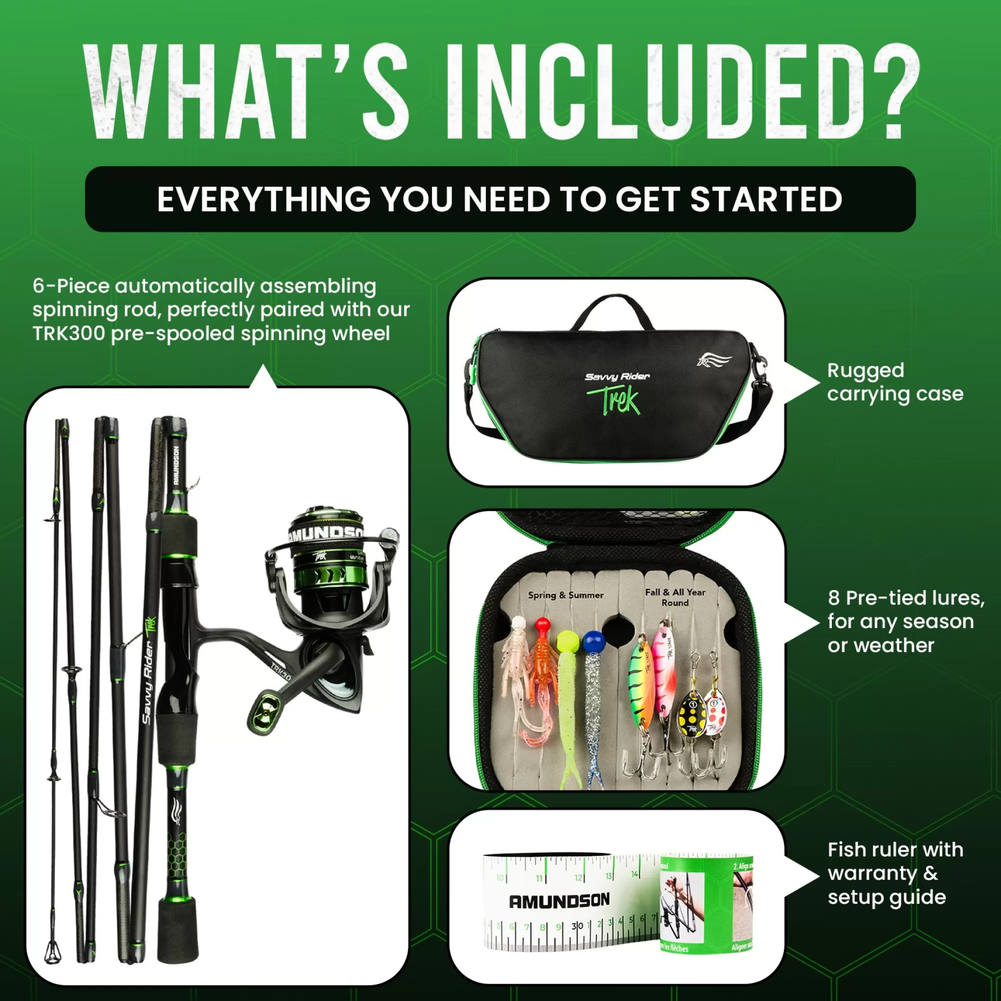 Amundson Combos^Savvy Rider Trek Folding Fishing Rod Combo (All-in-One Fishing Kit)